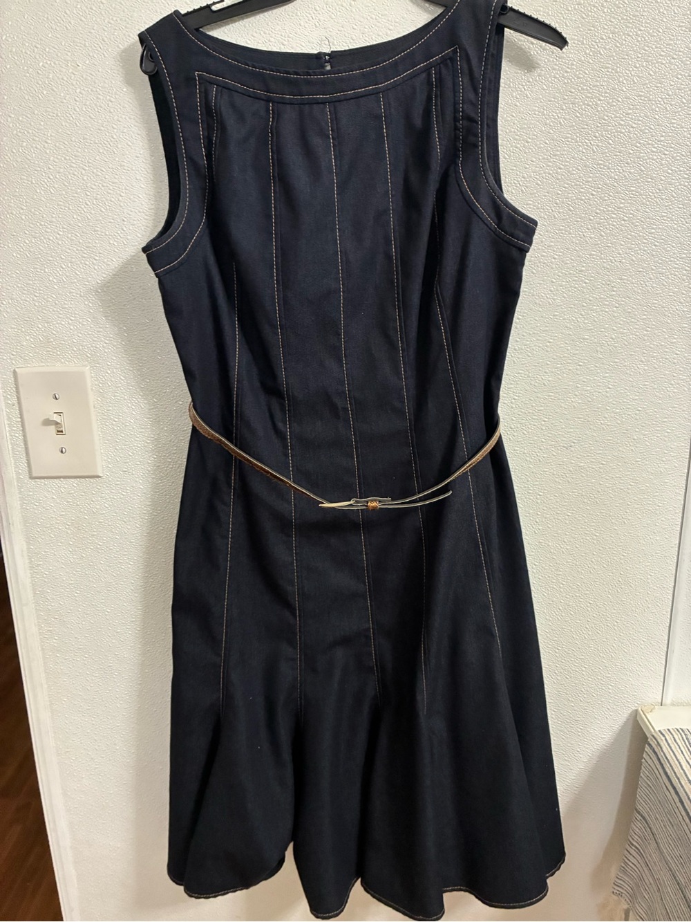 Natural Impressions Classic Navy  Sleeveless A-Line Dress with Contrast Stitch S